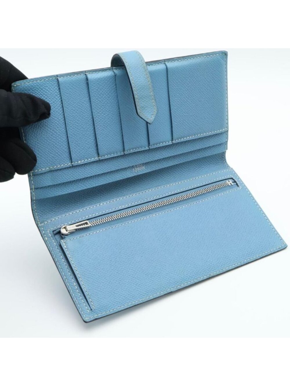 Hermes Bearn Classic Blue Jean Silver Wallet - Picture 3 of 10